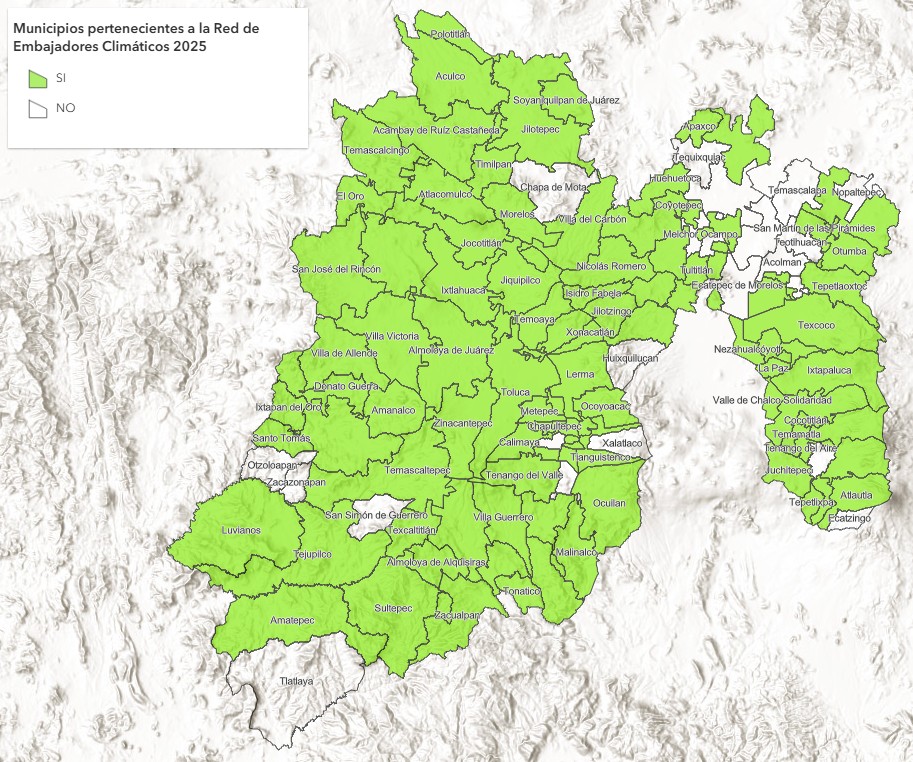 Mapa de municipios de la Red de Embajadores Climáticos 2025