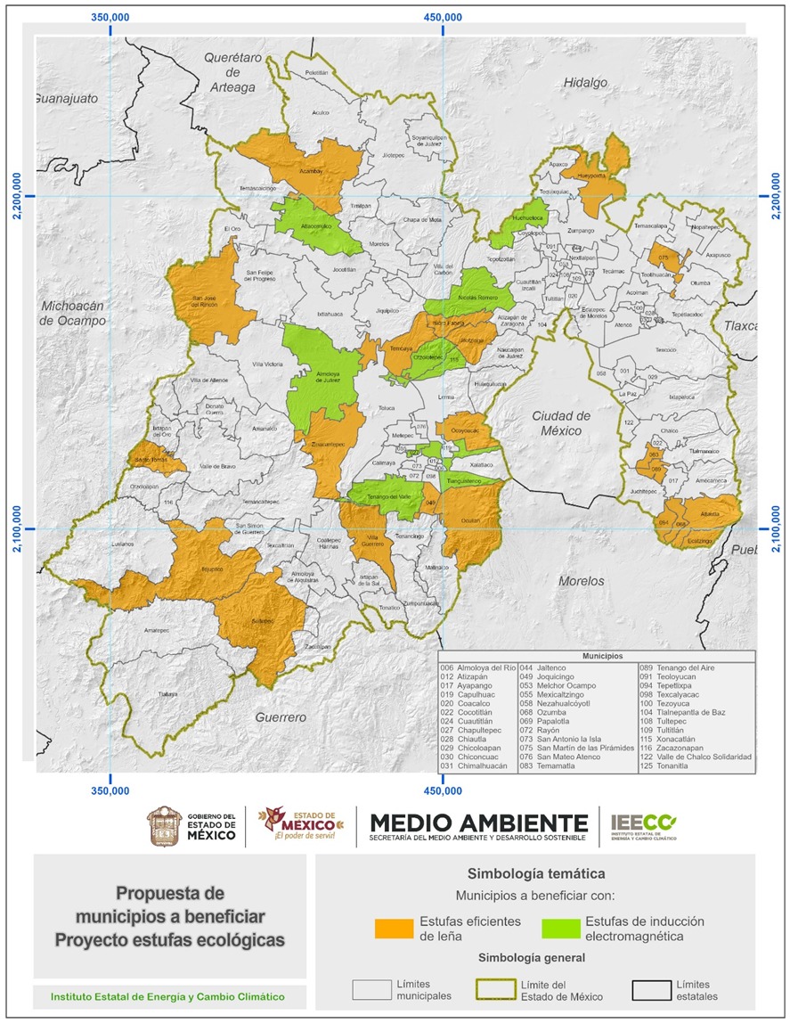 Mapa del proyecto Estufas que Cuidan, hogares sin riesgo en el Estado de México