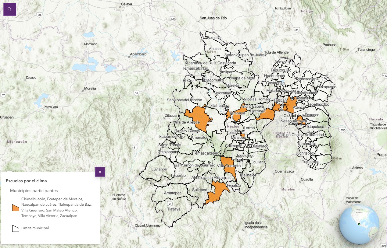 Mapa del Estado de México con municipios participantes